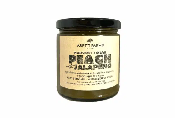 retail jar of peach and jalapeño jam