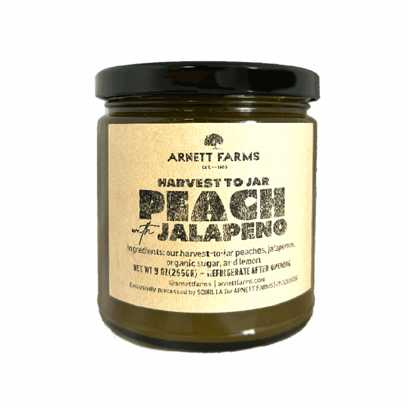 retail jar of peach and jalapeño jam