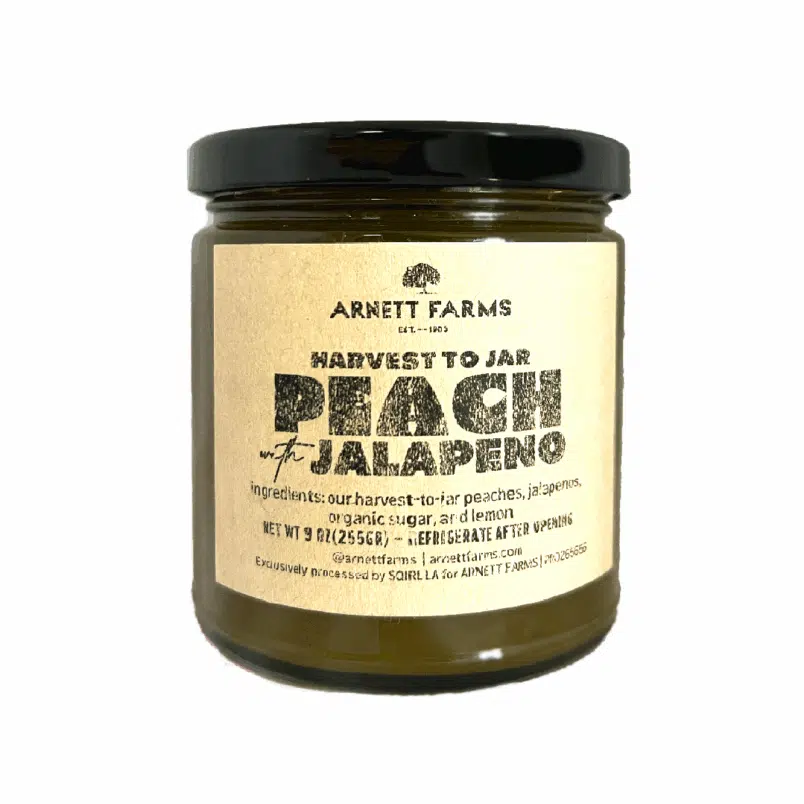 retail jar of peach and jalapeño jam