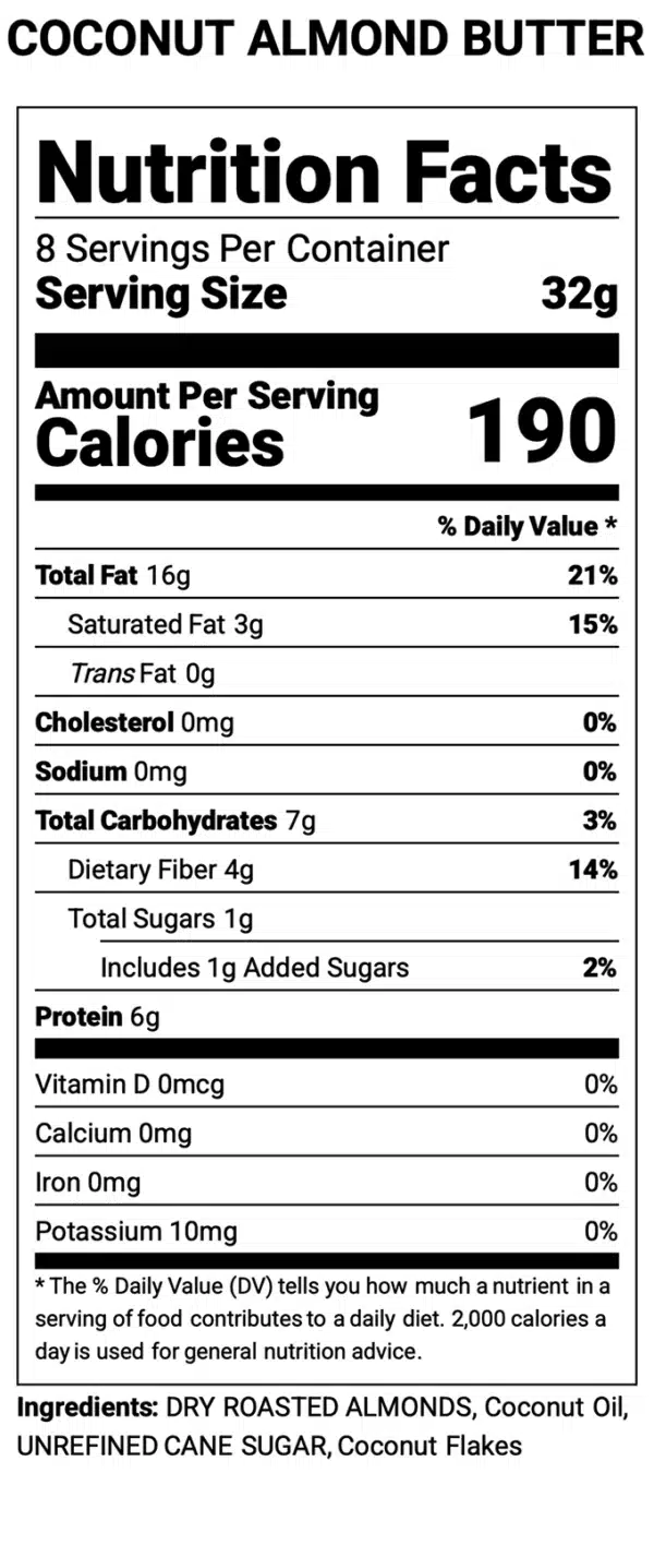 coconut almond butter nutritional informaton