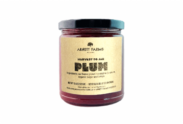 Jar of plum jam for retail