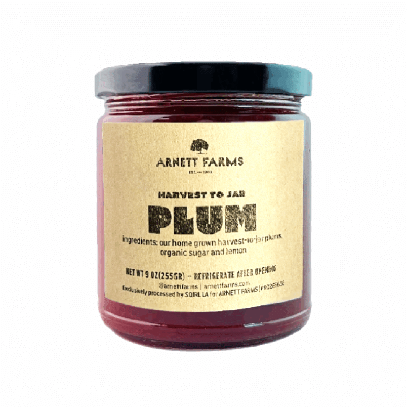 Jar of plum jam for retail